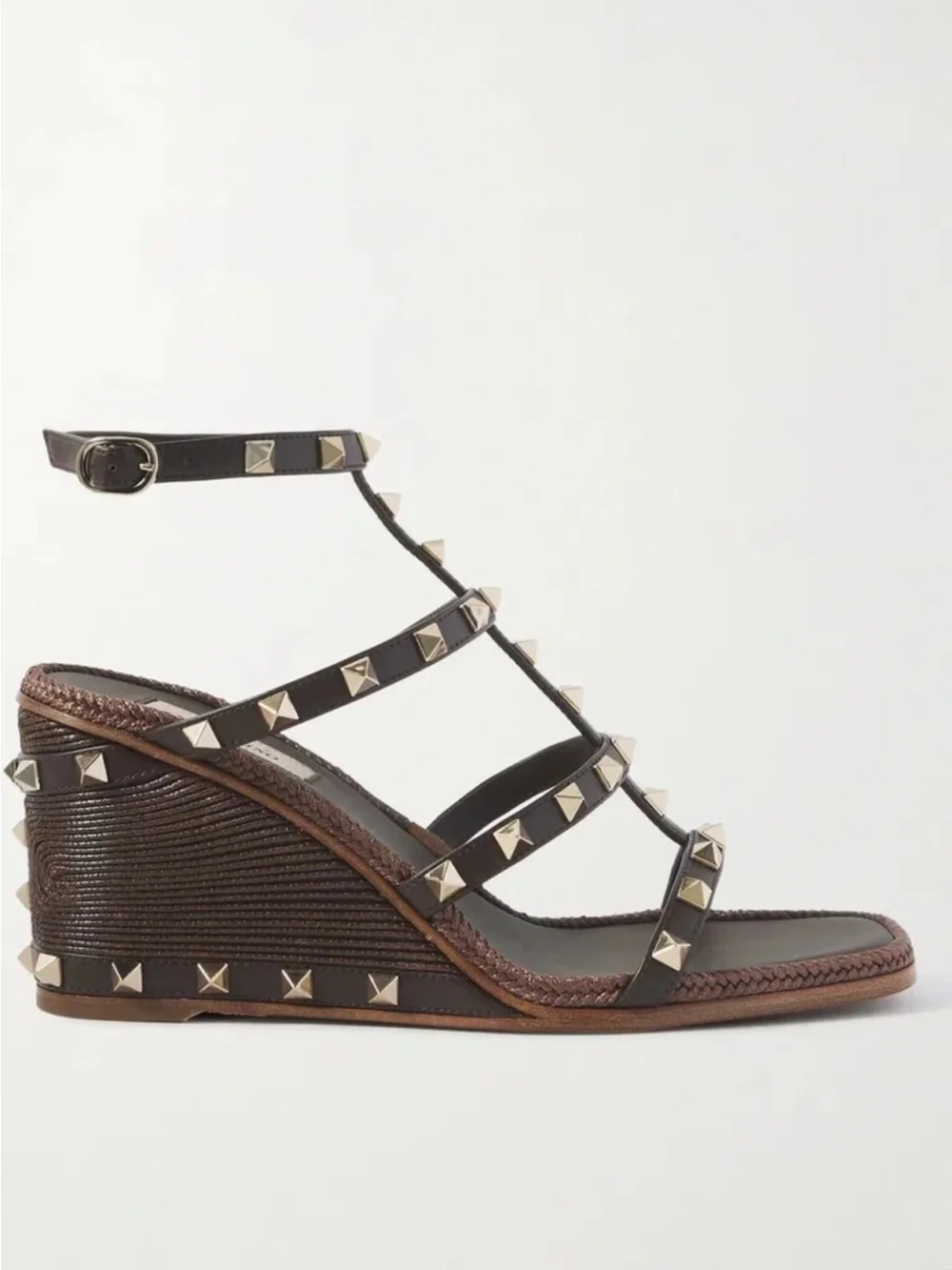 Rockstud Calfskin Wedge Sandal With Cornely Embroidery 80Mm